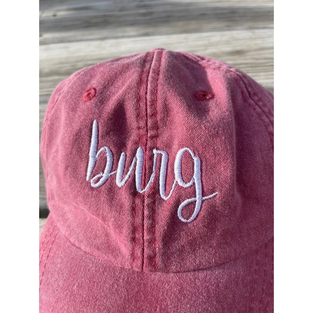 Burg Baseball Cap‎ Distressed Maroon Red Embroidered Adams Adjustable Hat